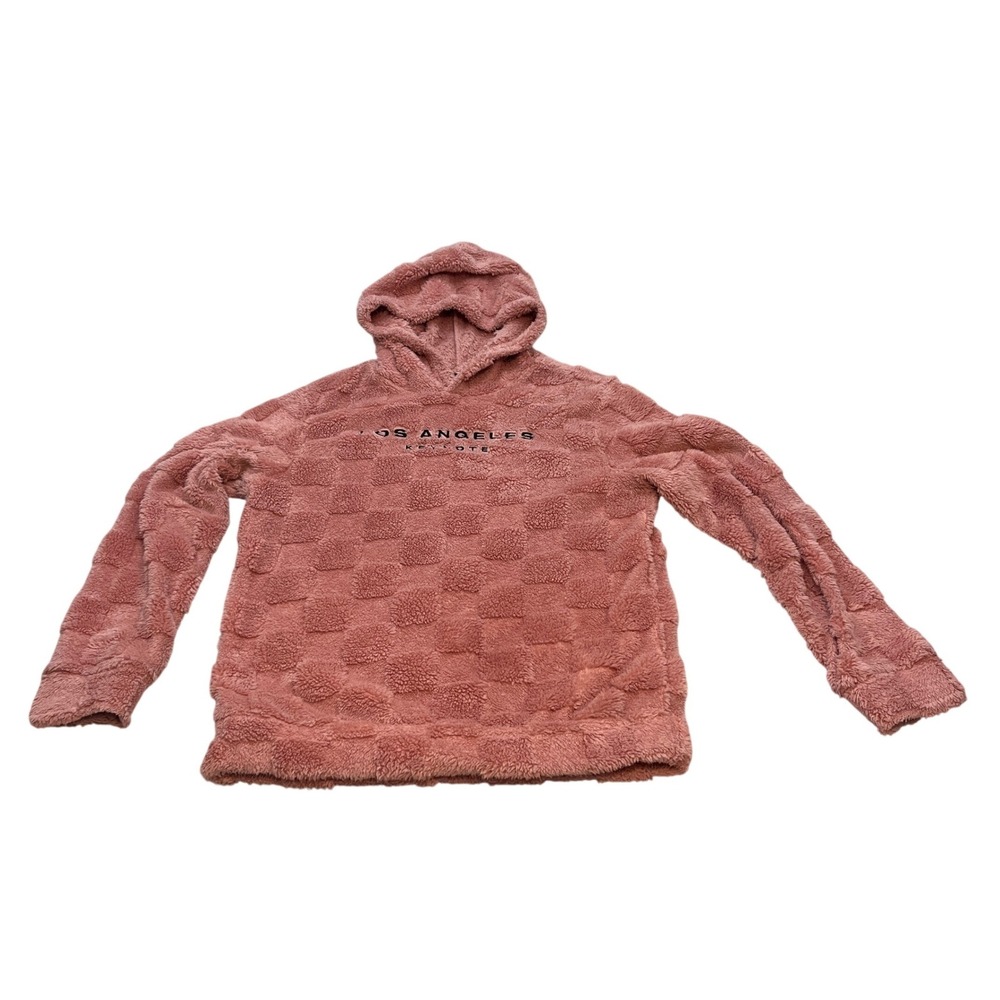 MANFINITY Fuzzy Checkerboard‎ Hoodie Los Angeles Keynote Pink Pullover Size S